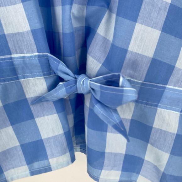 J Crew blue bow front blue white blouse womens size XXL bristow plaid gingham - Picture 2 of 11